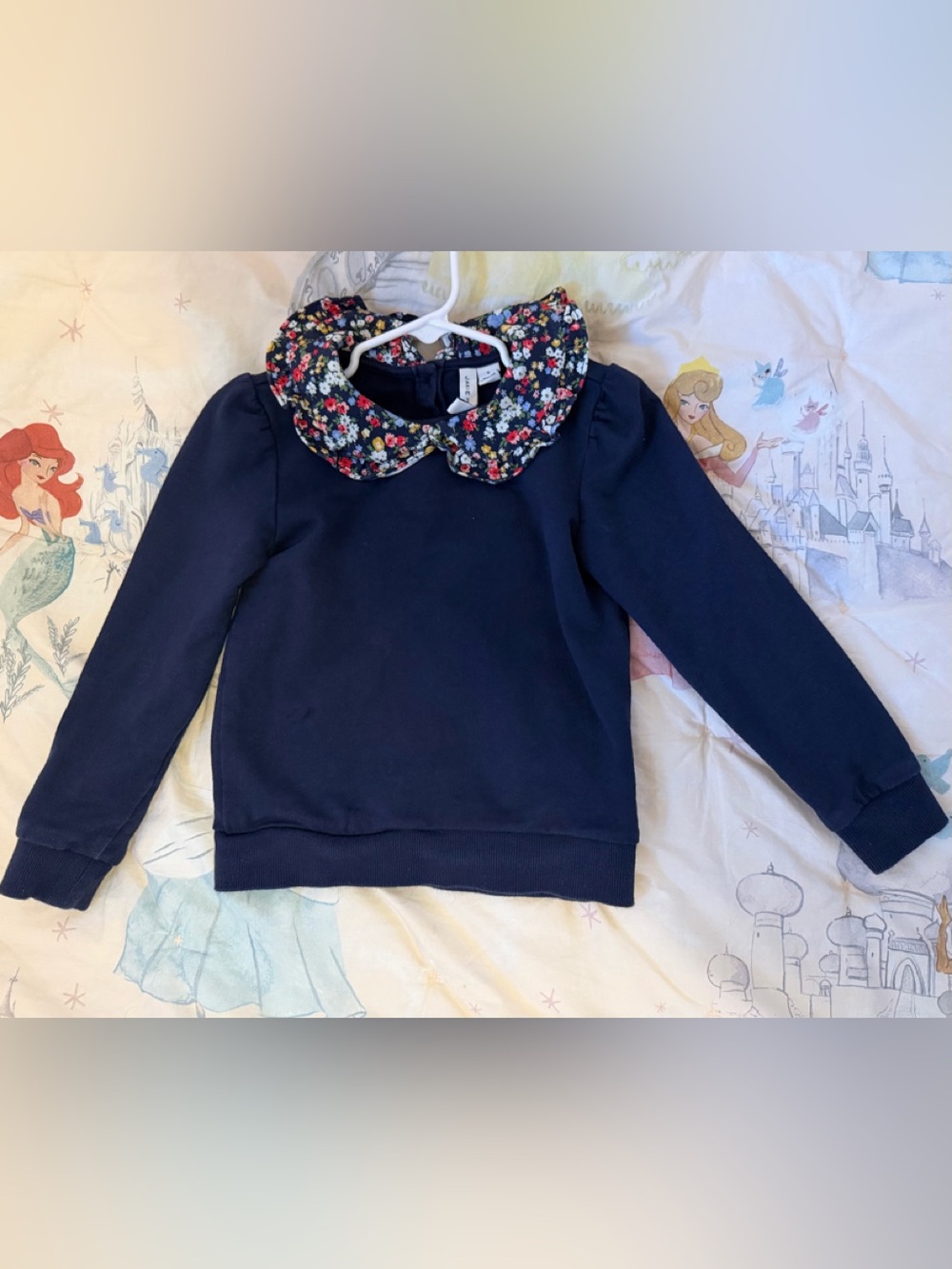 Janie and Jack Navy Pullover with Floral Peter Pan Collar